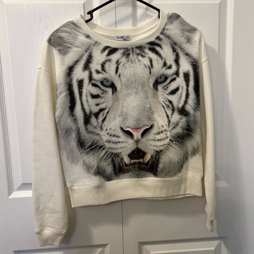 Express Cream Tiger Print Women's Sweatshirt